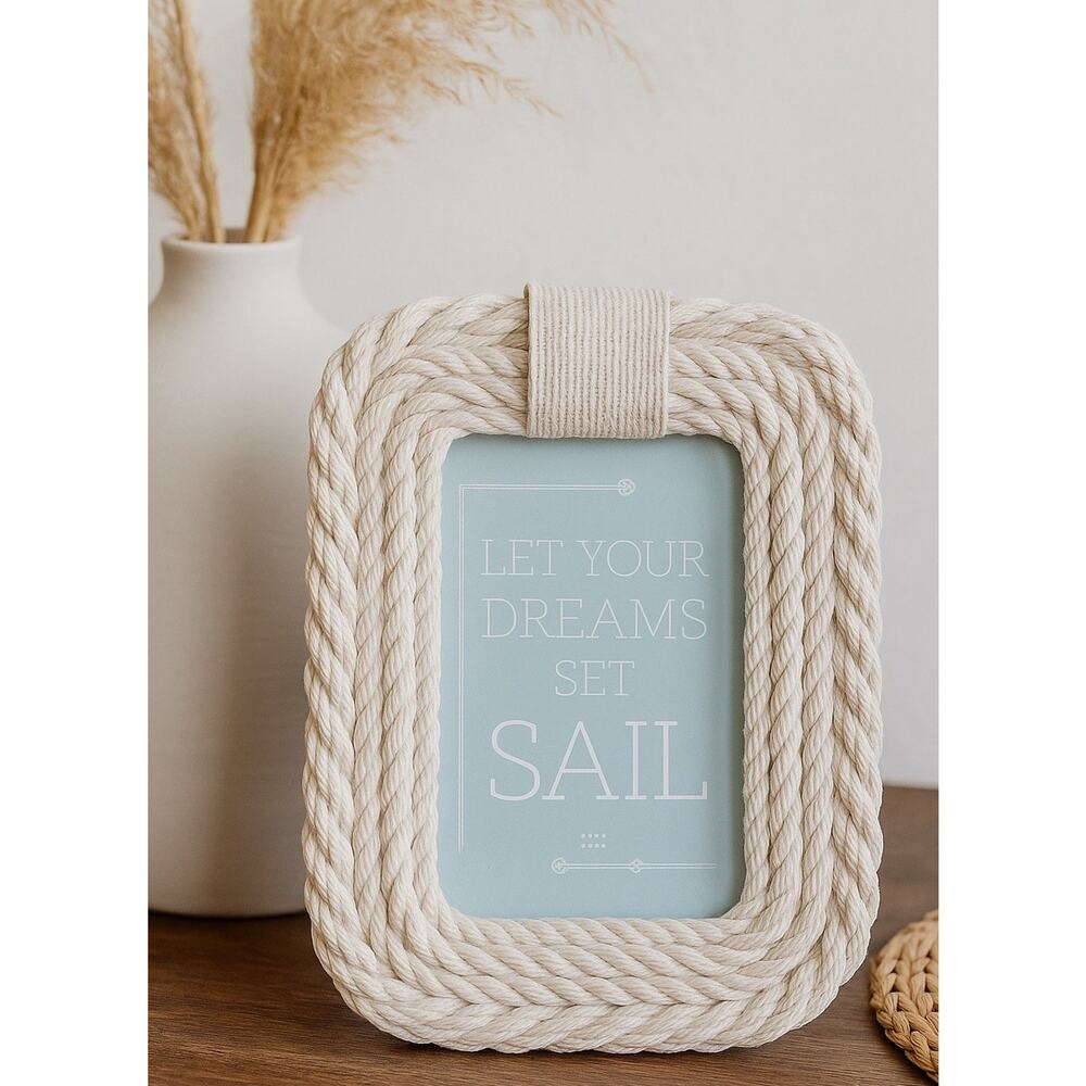 Azzure Nautical Rope Photo Frame 4x6 Coastal Beach Cottage Decor Picture White